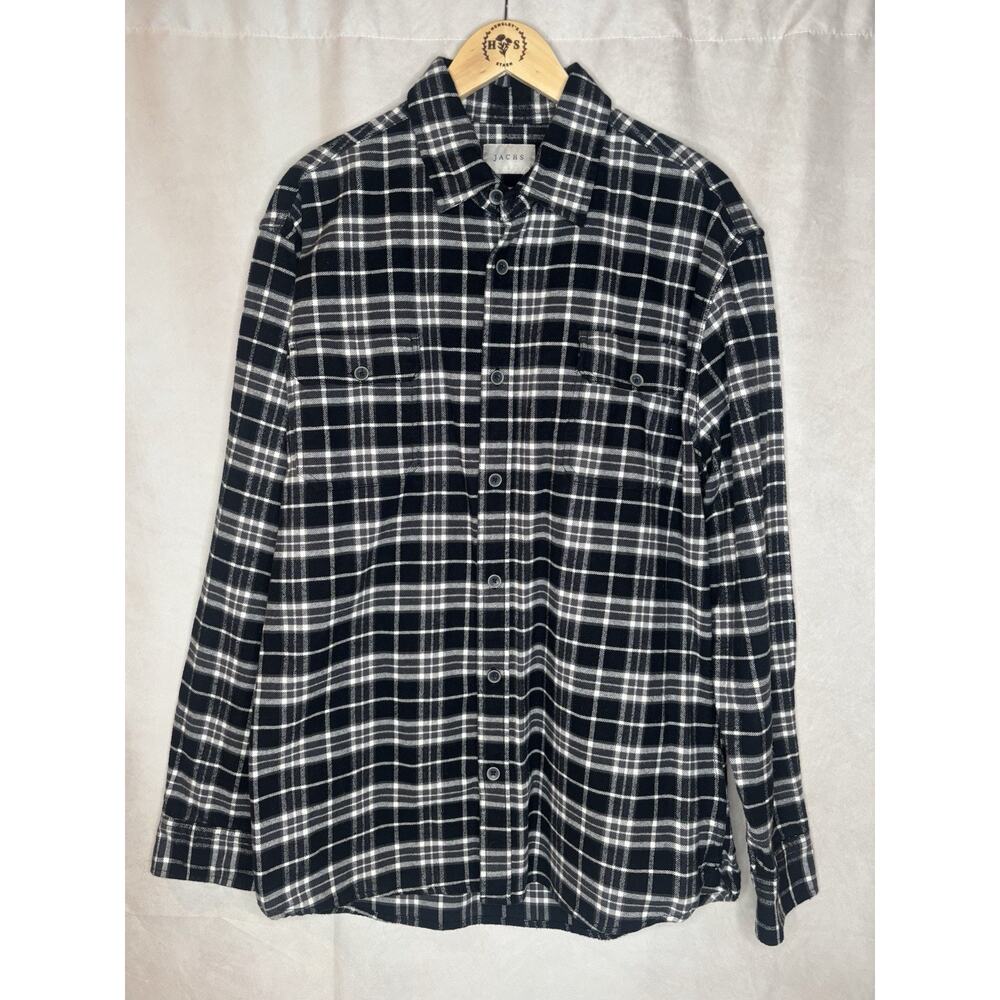 Jachs Black White Plaid Flannel Shirt Men’s XLT Cotton Button Up Casual